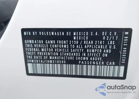 2017 Volkswagen Jetta 1.4T S из США, поврежденный, VIN 3VW2B7AJ1HM318590